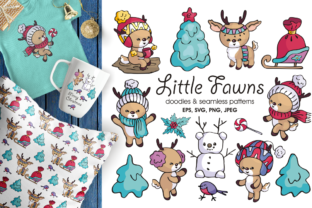 Little Fawns Christmas Doodles and Seamless Patterns