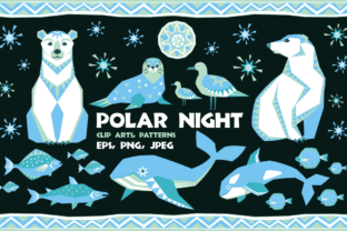 Polar Night. Vector Clip Arts and Seamless Patterns in Ethnic Style