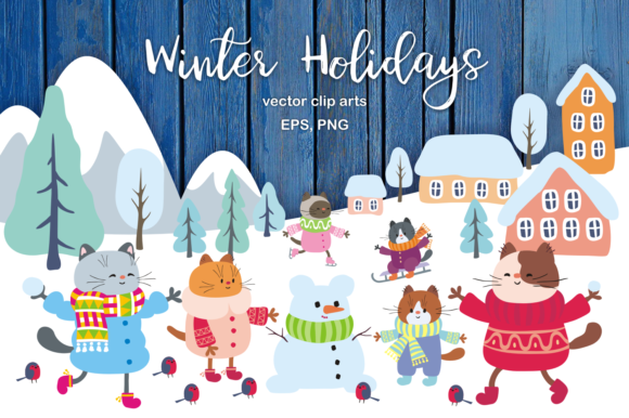 Winter Holidays Funny Cats Vector Set: A Creative Resource for Designers and Enthusiasts